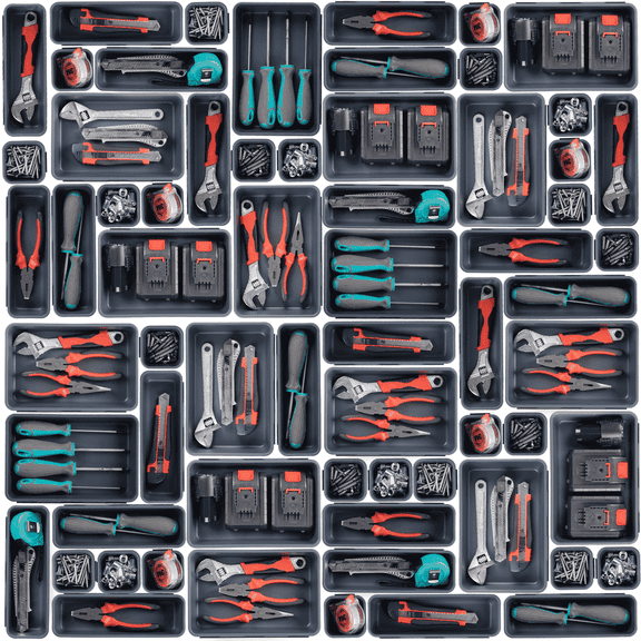 HAIDAIYA 45 Pack - 3 Sizes, Tool Box Drawer Organizer Tray Divider Set Plastic - Store items neatly and tidily (Grey)
