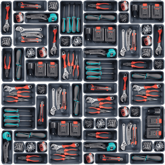 45 Pack Tool Box Organizer Tray Divider Set, Desk Drawer Organizer, Garage Organization and Storage Toolbox Accessories Rolling Tool Chest Cart Cabinet WorkBench Small Part, Grey