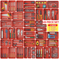 thumbnail image 1 of HAIDAIYA 45 Pack Drawer Organizer Trays Set, 3 Sizes Plastic Divider Storage Bins for Desk, Makeup, Tool Box, Jewelry (Red), 1 of 7