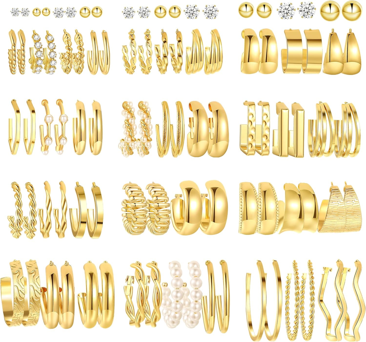 UMEHOME 45 Pairs Gold Hoop Earrings For Women, Chunky Twisted Small Big Hoops Earring Packs Set, Earrings For Women Multipack, Fashion Trendy Earrings Jewelry For Birthday Party Christmas Gift[Z578]