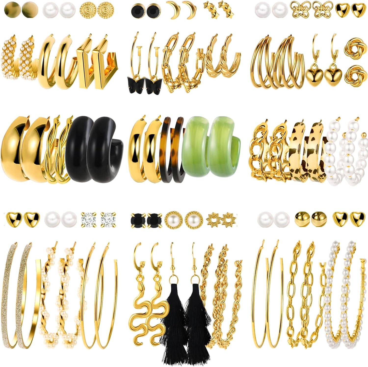 UMEHOME 45 Pairs Gold Hoop Earrings For Women, Chunky Twisted Small Big Hoops Earring Packs Set, Earrings For Women Multipack, Fashion Trendy Earrings Jewelry For Birthday Party Christmas Gift[Z1]