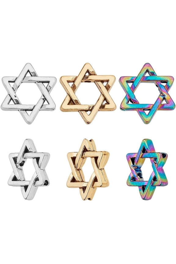 45 Pcs 3 Colors Star of David Charms Metal Hexagram Bulk Pendant Jewish Charms Spacers Beads for DIY Necklace Bracelet Earrings Craft Jewelry Making Accessories Colorful
