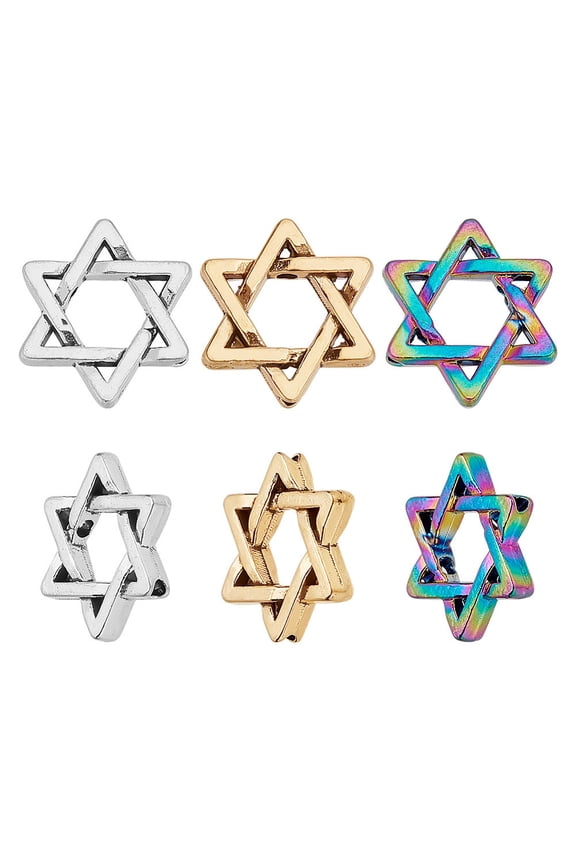 45 Pcs 3 Colors Star of David Charms Metal Hexagram Bulk Pendant Jewish Charms Spacers BeadsDIY