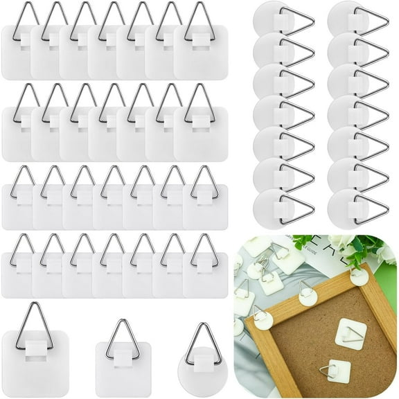 45 Pcs Adhesive Picture Hanger Foamboard Picture Hanging Hooks Without Nails Plastic Sticky Photo Hooks for Home Wall (Round,Square)