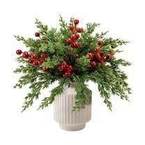 45 Pcs Christmas Artificial Pine Branches with Red Berry Stems- 10.5" Evergreen Norfolk Pine Cypress Leaves Stems- Foliage Pine Needles Picks for DIY Craft Garland Home Decor