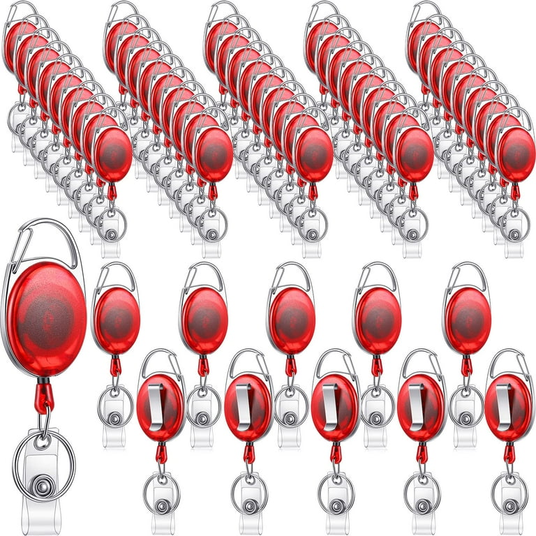 45 Pcs Clear Retractable Badge Reels Holder for Nurse Retractable Badge Reel  with Carabiner Id Name Retractable Lanyards with Loop Belt Clip Key Ring  Badge Holders for School Office (Red) 