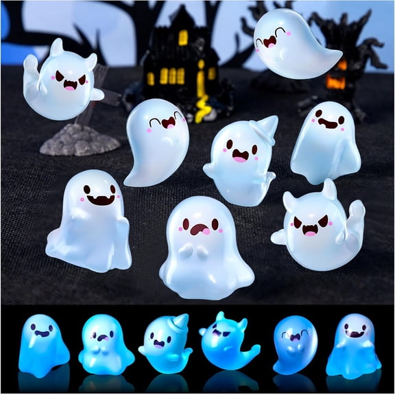 45 Pcs Halloween Mini Resin Ghosts, Luminous Mini Ghost, Glow in The Dark Miniature Ghost Figurines for Halloween Miniature Landscape Outdoor Dollhouse Decoration