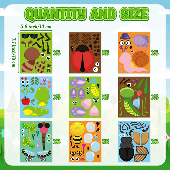 2ooya 45Pack Insect Face Stickers,DIY Cute Insect Expression Decals for Wall Decoration