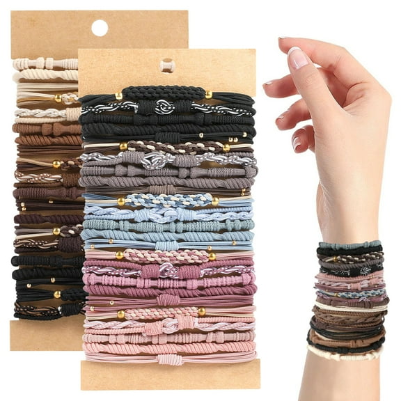 45 Pcs Multicolor Hair Tie Bracelets, 5 Styles Boho Elastic Ties, No Damage Cute Rubber Bands for Thick, Thin, Braiding Hair, Ponytail, for Women Girls