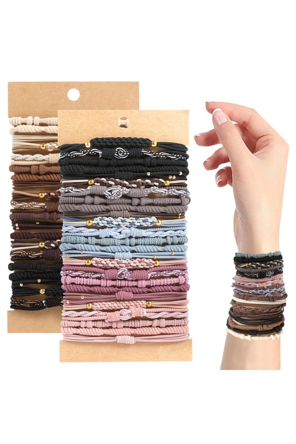 45 Pcs Multicolor Hair Tie Bracelets, 5 Styles Boho Elastic Ties, No Damage Cute Rubber Bands for Thick, Thin, Braiding Hair, Ponytail, for Women Girls