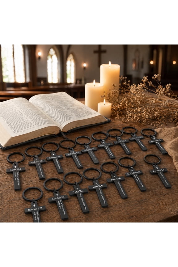 45 Pcs Stainless Steel Christian Cross Keychains, Bible Verse Designs Black Religious Key Rings, Bulk Faith Favors for Baptism, Prayer Meetings, Religious Events Meaningful Holiday Gifts