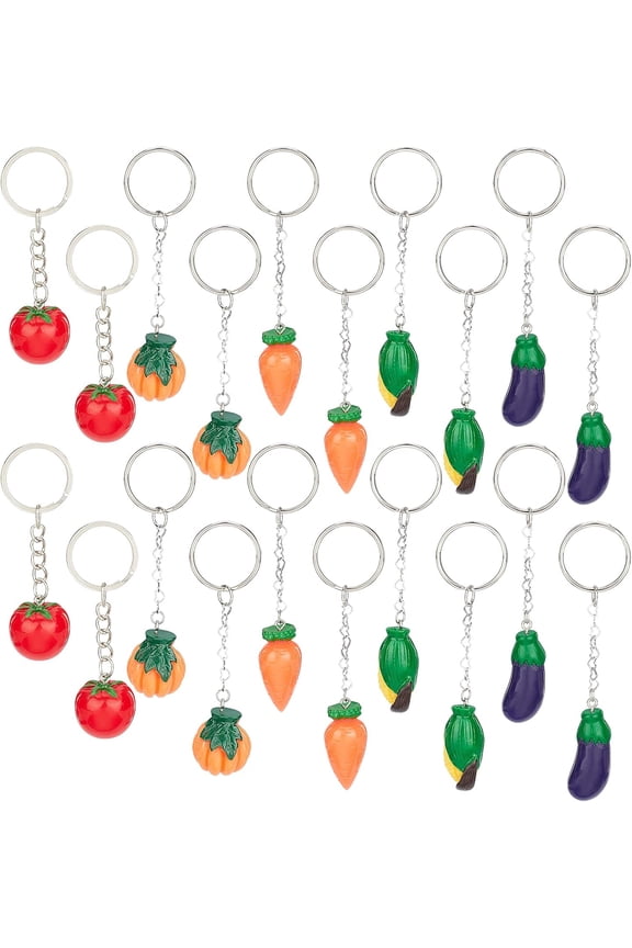 45 Pcs Vegetables Keychains Making Kits Resin Pendants Resin Keychain Eggplant Maize Pumpkin Carrot Tomato Shape Charms for Jewelry Making Keyring Bag Hanging Ornament Decor Colorful