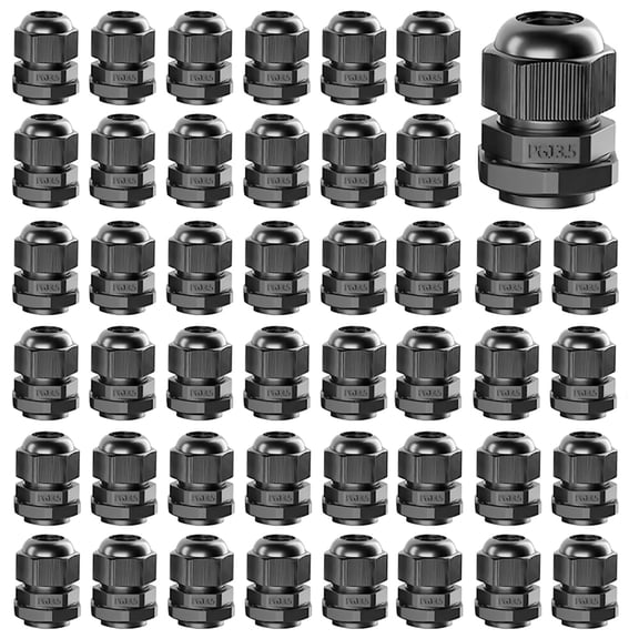 45-Piece Black Nylon Cable Gland Set Wide Clamping Range, IP68 Waterproof for Machinery Control Boxes