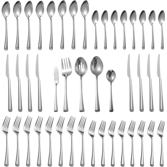 45-Piece Forged Stainless Steel Flatware Set, Service for 8, Mirror Polished, Dishwasher Safe