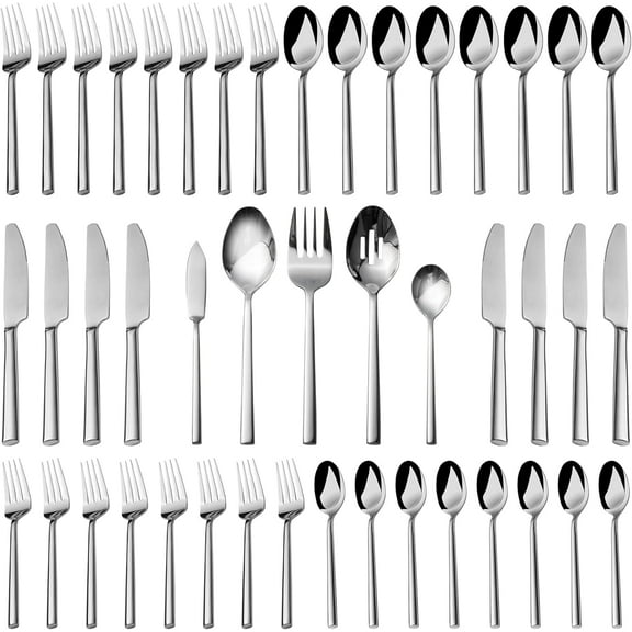 45-Piece Forged Stainless Steel Flatware Set Service for 8 Silver Dishwasher Safe