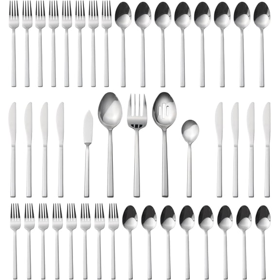 45-Piece Forged Stainless Steel Flatware Set for 8, Silver Finish, Dishwasher Safe