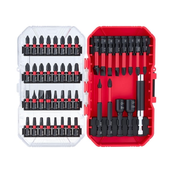45 Piece Magnetic Screwdriver Bit Set Phillips Slotted Square Torx Hex Nut Sockets Extension Rod Transparent Case S2 Alloy Steel Black Finish