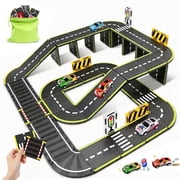 45-Piece Magnetic Tiles Road Building Set with Pullback Cars & Traffic Signs, STEM Toy for Kids Ages 4-8