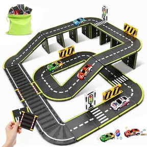 45-Piece Magnetic Tiles Road Building Set with Pullback Cars & Traffic Signs, STEM Toy for Kids Ages 4-8