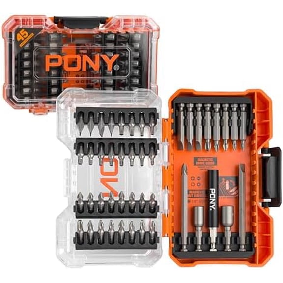 45-Piece Screwdriver Bit Set with Tough Case, 1/4" Hex S2 Steel Screwdriver Bits, Precision-Machined Tip, 1", 2" & 3-1/2" Bits with Magnetic Drive Guide & Magnetic Nut Drivers for DIY Projects