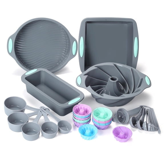 45 Piece Silicone Bakeware Set for Cake, Bread, Cupcake Baking