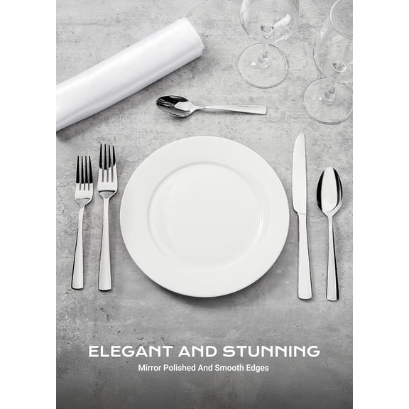 45-Piece Stainless Steel Flatware Set for 8, Silver Dinnerware with Ergonomic Design and Dishwasher Safe
