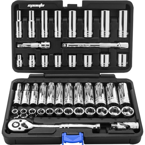 45 Pieces 3/8" Drive Socket Set with 72-Tooth Pear Head Ratchet