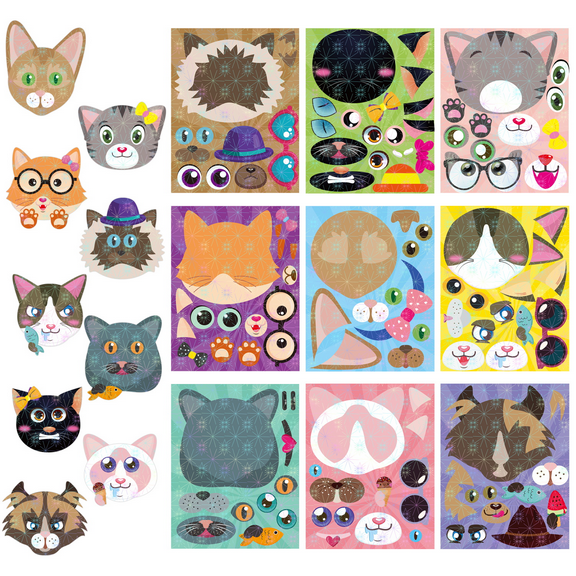 45 Pieces Laser Cat Face Stickers for Children Making Multi-Colour Cute Expression Stickers