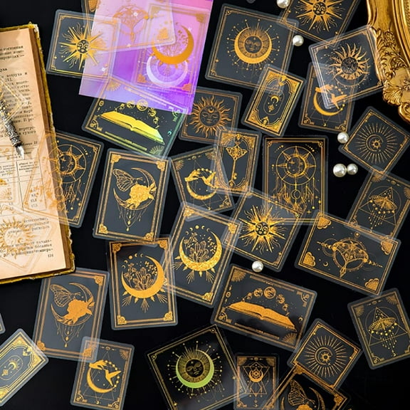 45 Pieces Transparent Golden Astrology Sticker Pack, Resin Stickers DIY Craft Kits for Scrapbooking Bullet Journal Laptop Planner Design Water Bottles Phone Case