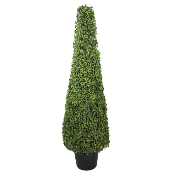 45" Potted Two Tone Green Triangular Boxwood Topiary Artificial Garden Tree