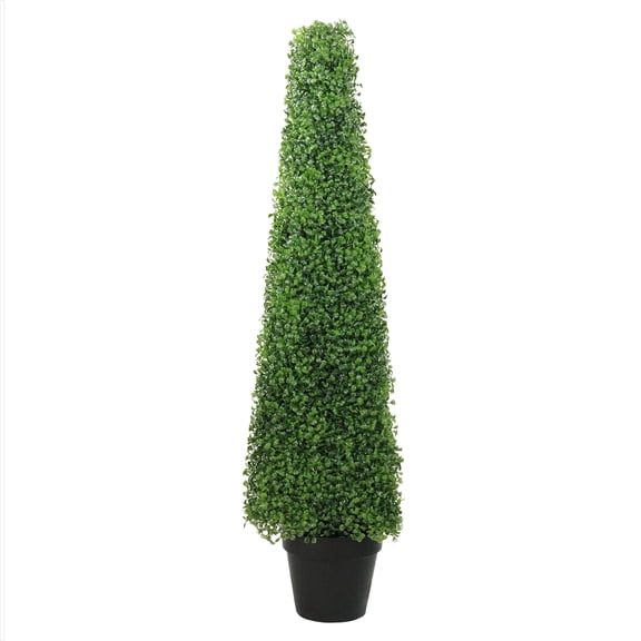 45" Potted Two Tone Green Triangular Boxwood Topiary Artificial Tree - Unlit
