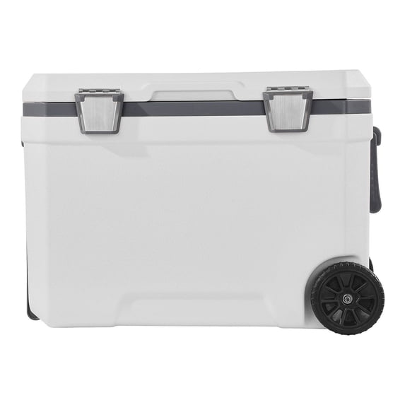 45 Quart Portable Wheeled Cooler with Cooling Function Durable Handle Cup Holder Lightweight Insulation for Family Picnics Long Trips