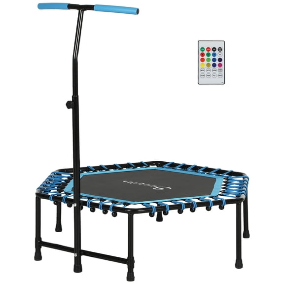 45" Quiet Bungee Trampoline with LED Lights & Adjustable Handle, Adult Fitness Rebounder in Blue