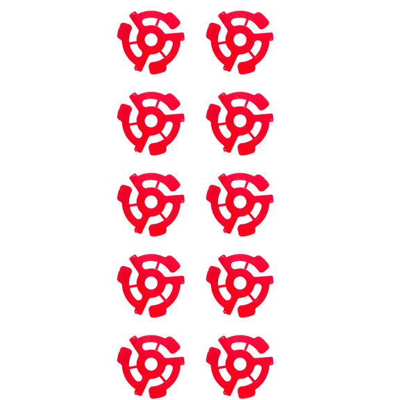 45 RPM Vinyl Record Adapters for 7 Inch Singles, Red Plastic Inserts 10 Pieces