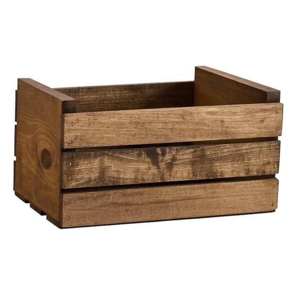45 RPM Vinyl Record Storage Wood Crate - Medium Brown - Rustic Wooden 7 Inch Record Box