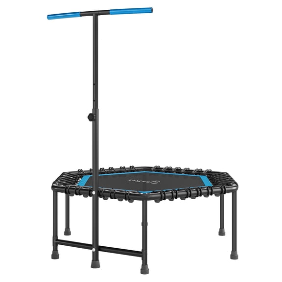 45" Rebounder Trampoline for Adults, Quiet Bungee Trampoline with Handle & LED Lights, Blue - Low Impact Fitness, Adjustable Height, Home Cardio Workout