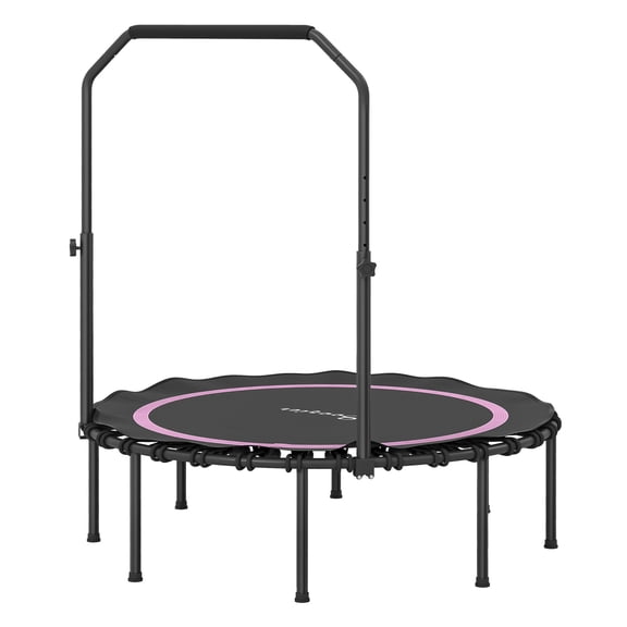 45" Rebounder Trampoline - Foldable Mini Trampoline with Handle Bar, Pink - Adult Fitness Trampoline for Cardio, Balance, Indoor/Outdoor Use