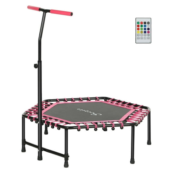 45" Rebounder Trampoline for Adults, Pink - Quiet Bungee Fitness Trampoline with LED Lights & Adjustable Handle