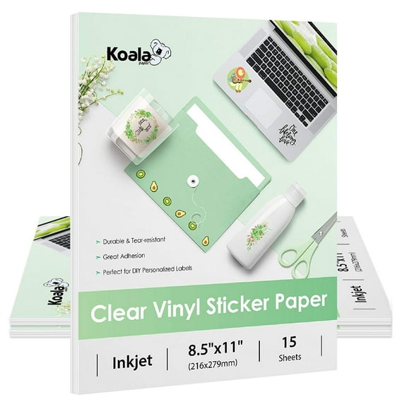 45 Sheets Koala Printable Vinyl Sticker Paper Waterproof  Transparent Clear Sticker Paper 8.5x11 Glossy for Inkjet Printers