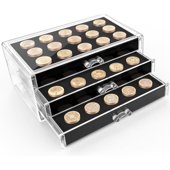 45 Slot Wax Seal Stamp Head Storage Organizer, Acrylic Clear Embossing Letters Alphabet Stamp Case with 3 Drawers, See Through Scrapbooking Number Sealing Stamp Holder Box with Trays