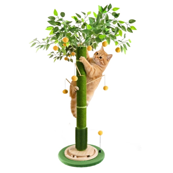 45'' Tall Cat Scratcher with Sisal Rope,Cat Scratching Posts for Indoor Cats with Interactive Ball,Self Groomer with Hanging Ball for for Kittens Adults Cats