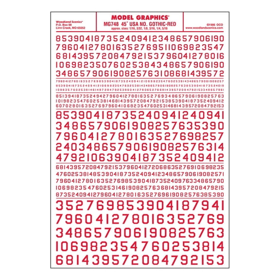 45USA GOTHIC NUMBERS RED DT