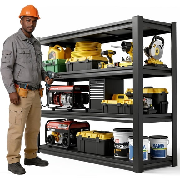 45" W Garage Shelving Heavy Duty, 2400LBS Loads Adjustable Garage Storage Shelves,4-Tier Metal Storage Racks and Shelving Units, Utility Rack Shelves,45" W x 18" D x 54" H,Black