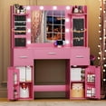 thumbnail image 1 of POAO 45"W Vanity Desk with Rotating Jewelry Organizers, Makeup Vanity with Mirror &Lights, Dressing Table with USB-C Charging, 3 Drawers &2 Cabinets, 1 of 11