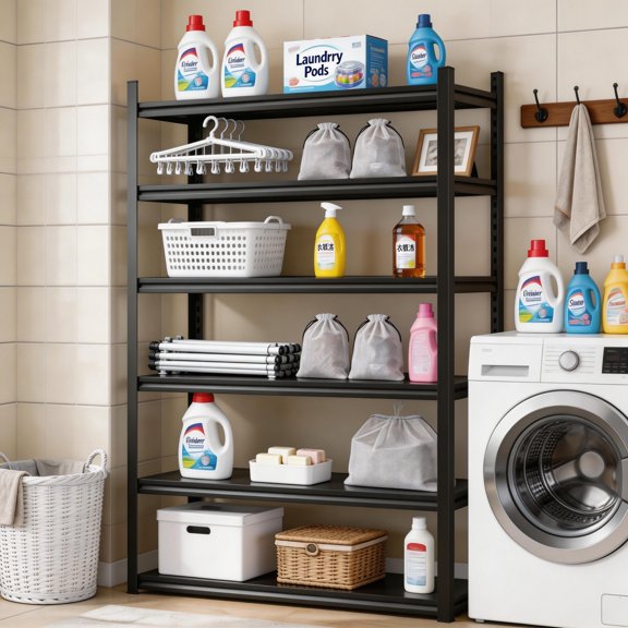 45"W x 20"D x 82"H 6-Tier Black Heavy Duty Steel Shelving, 3600LBS Adjustable Storage Shelves Double Layer Panel for Home Kitchen Pantry Garage Commercial Use