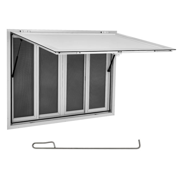 45"W x 30"H Aluminum Alloy Concession Window – Food Truck Service Window with 4 Horizontal Sliding Screens, Awning Door & Drag Hook, for Food Trucks and Concession Trailers