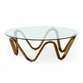 thumbnail image 1 of 45" Walnut And Clear Glass Abstract Wood Round Coffee Table, 1 of 3