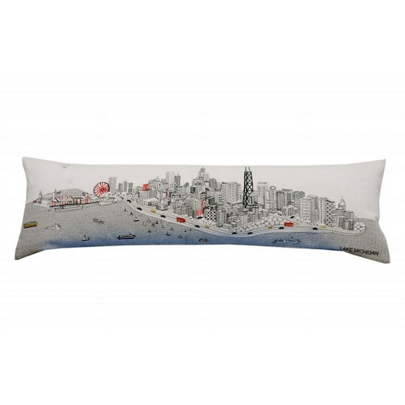45" White Chicago Daylight Skyline Lumbar Decorative Pillow