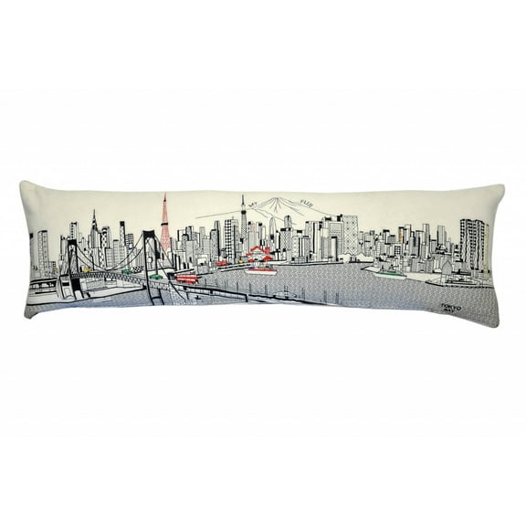 45" White Tokyo Daylight Skyline Lumbar Decorative Pillow