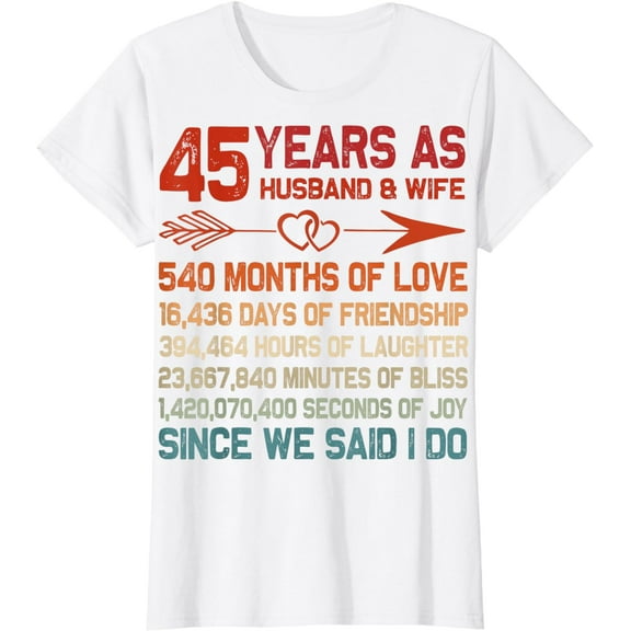 45 Years as Husband & Wife 45th Anniversary Gift for Couple T-Shirt